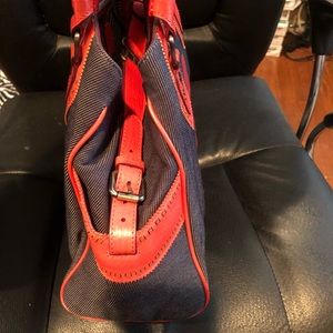 Fendi denim bag with red leather trim